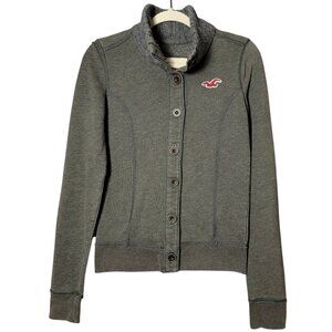 Hollister Womens Gray Y2K 2000s Wool Collar Button Up Sweater Jacket Small